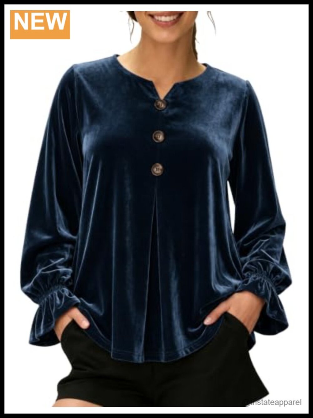 Women's Velvet Long Sleeve Blouse Tunic Split Neck Flounce Cuff